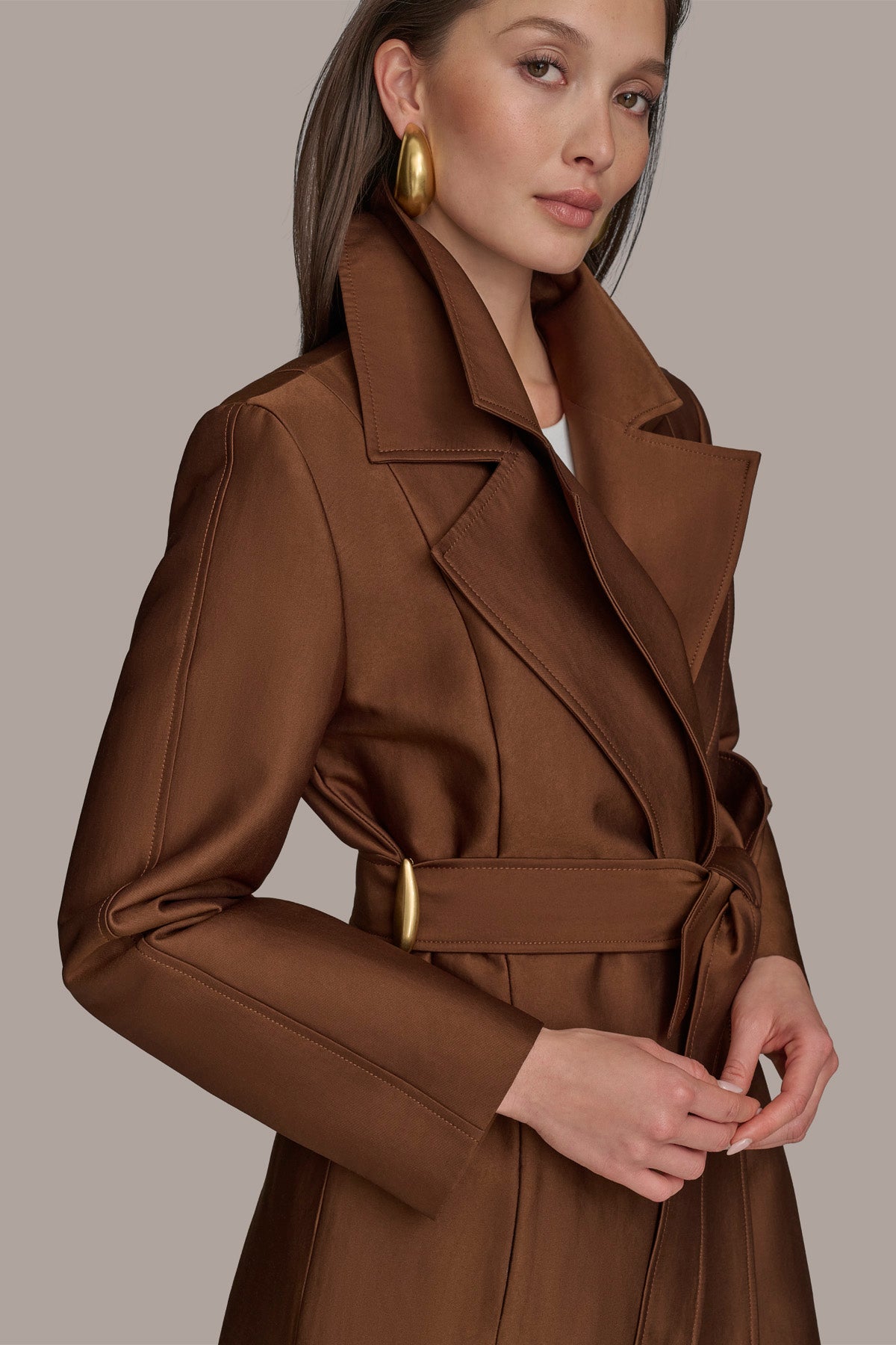 DOUBLE COLLAR SATIN TRENCH COAT VIEW 8 | New Arrivals