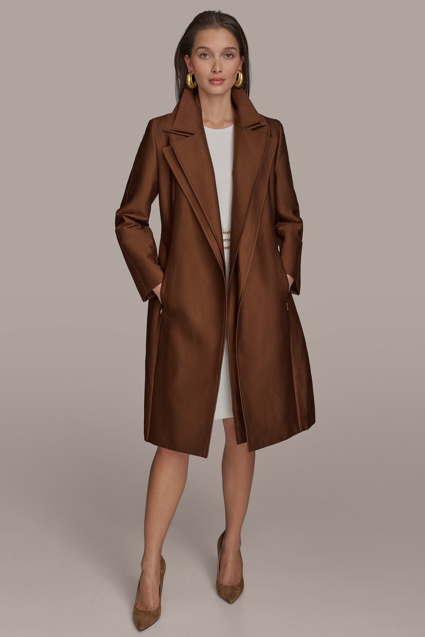 DOUBLE COLLAR SATIN TRENCH COAT VIEW 4 | New Arrivals