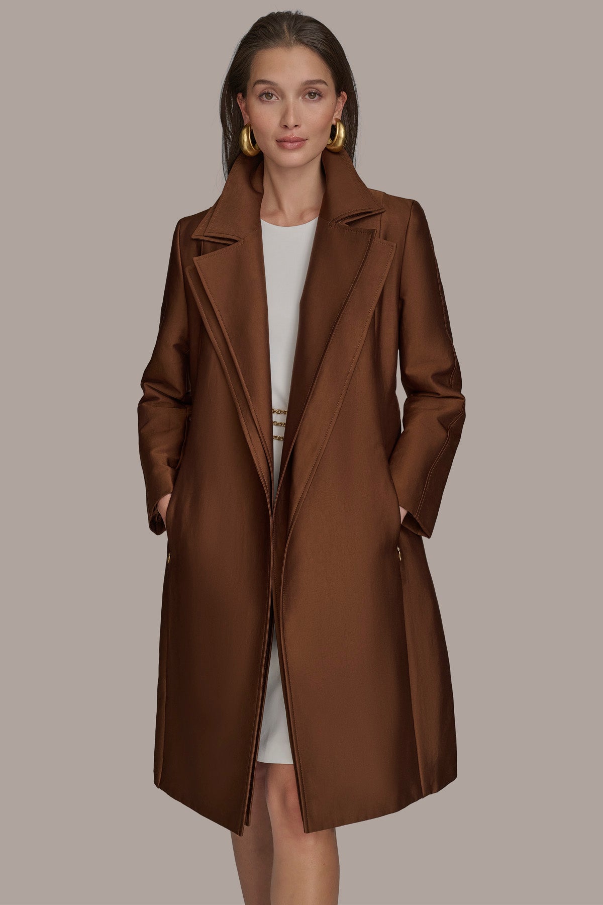 DOUBLE COLLAR SATIN TRENCH COAT VIEW 7 | New Arrivals
